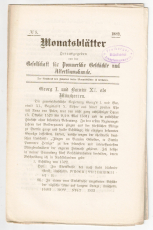Monatsblätter. Hrsg. von der Gesellschaft für Pommersche Geschichte und Alterthumskunde.