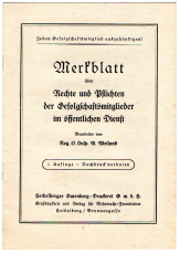 Merkblatt über Rechte und Pflichten der Gefolgschaftsmitglieder im öffentlichen Dienst.