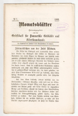 Monatsblätter. Hrsg. von der Gesellschaft für Pommersche Geschichte und Alterthumskunde.